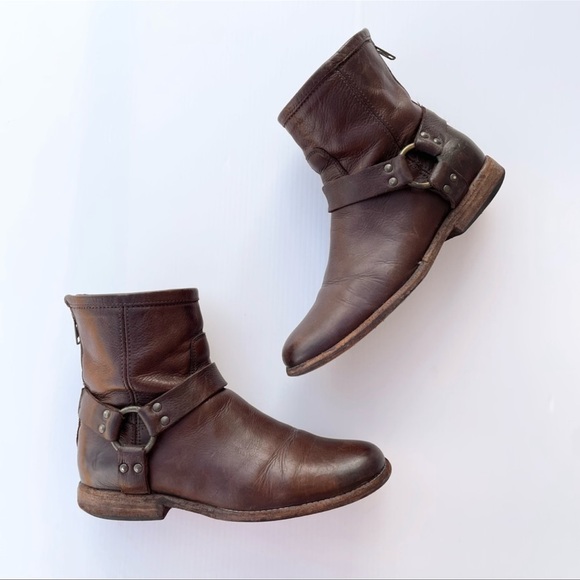 Frye vintage Veronica short brown leather harness boots size 8.5 - Picture 1 of 9